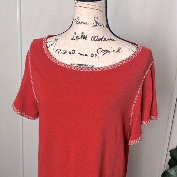 Max Studio Weekend Rust Flutter Sleeve Embroidered Dress size Large - Picture 5 of 10